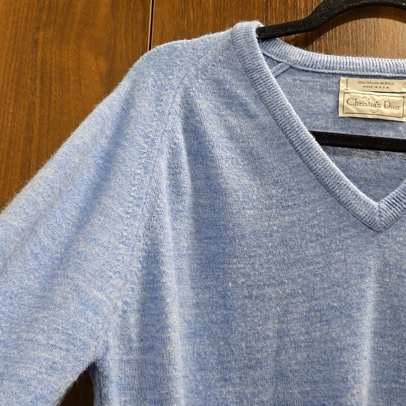 Christian Dior Embroidered Logo V Neck Light Blue Sweater-Size Large - Picture 8 of 15